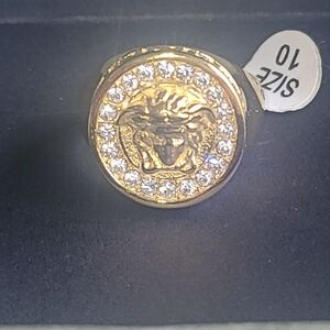 Mens 18K STAMPED Medusa RIng. Moissonite Stones That Will Pass A Diamond Test